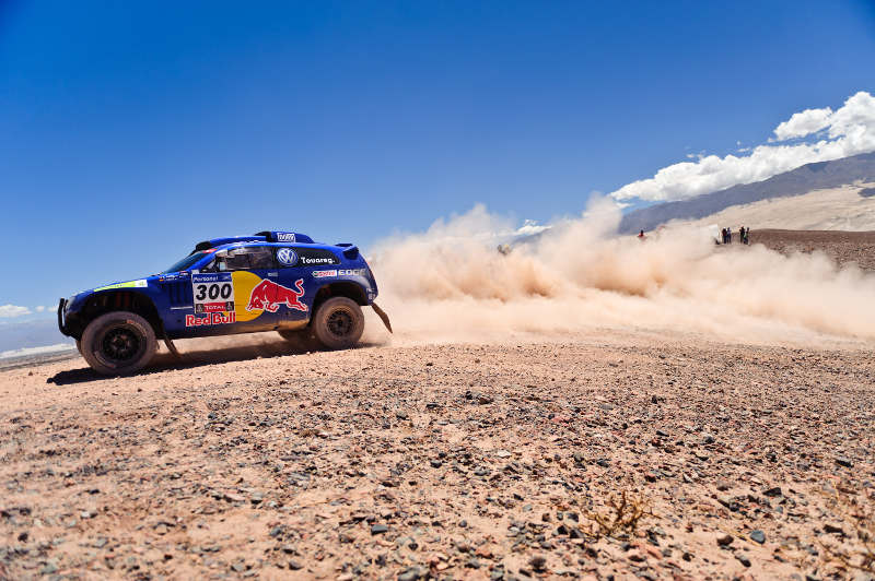 Carlos Sainz (driver) and Lucas Cruz (co-driver) in action during the 10th stage of Dakar Rally between Copiapo, Chile and Chilecito, Argentina on january 12th, 2011