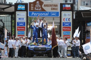 DAKAR ARGENTINA CHILE 2011 - PODIUM ARRIVEE / PODIUM FINISH : BUENOS AIRES (ARG) - 16/01/01 - PHOTO : ERIC VARGIOLU / DPPI 